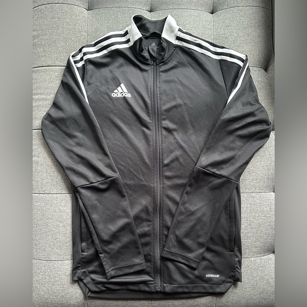 Adidas Men's Gray and White Track Jacket, Size Medium
